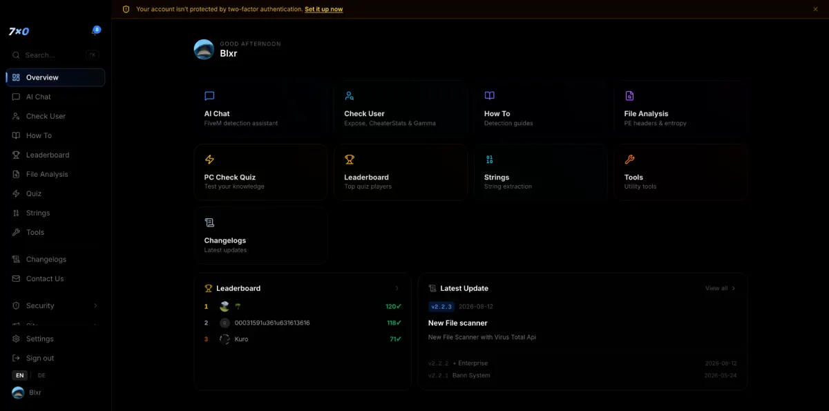 The 7x0.site learning dashboard